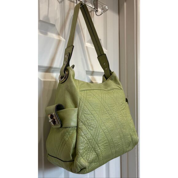 B. MAKOWSKY - Quilted Pebbled Leather Hobo Shoulder Bag in Celery - Like New! - Picture 3 of 16